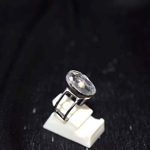 925 Sterling Silver Faceted Clear Quartz Modern Ring