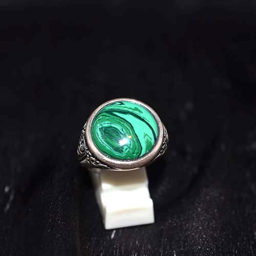 925 Sterling Silver Malachite Swirl Motif Ring