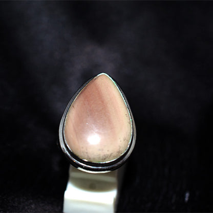 925 Sterling Silver Teardrop Peach Moonstone Ring with Double Shank