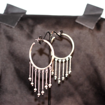 925 Sterling Silver Chain Fringe Hoop Earrings