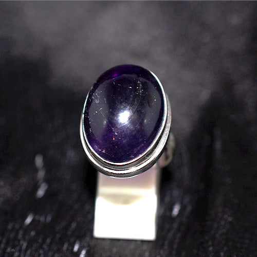 925 Sterling Silver Deep Purple Amethyst Oval Bezel Ring