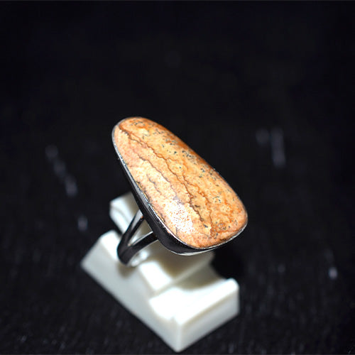 925 Sterling Silver Elongated Oval Picture Jasper Ring