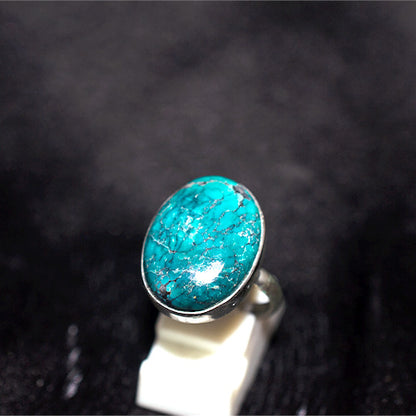 925 Sterling Silver Oval Veined Turquoise Ring