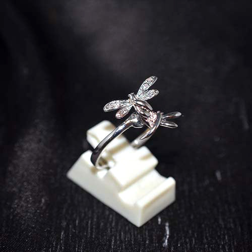 925 Sterling Silver Cubic Zirconia Dragonfly Bypass Ring