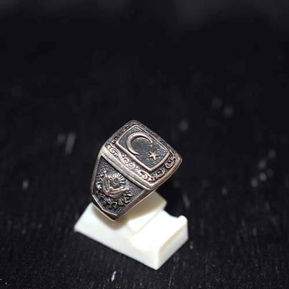 925 Sterling Silver Engraved Turkish Symbol Signet Ring