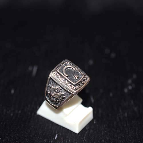 925 Sterling Silver Engraved Turkish Symbol Signet Ring