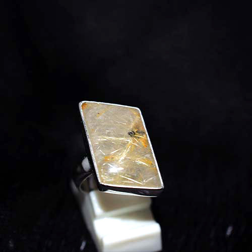 925 Sterling Silver Rutilated Quartz Elongated Rectangle Ring