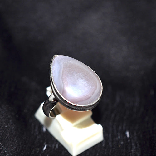 925 Sterling Silver Teardrop Lavender Lace Agate Ring
