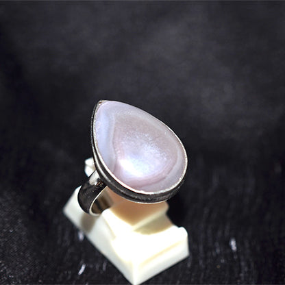 925 Sterling Silver Teardrop Lavender Lace Agate Ring