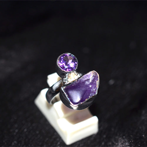 925 Sterling Silver Turkish Amethyst Duo Motif Ring