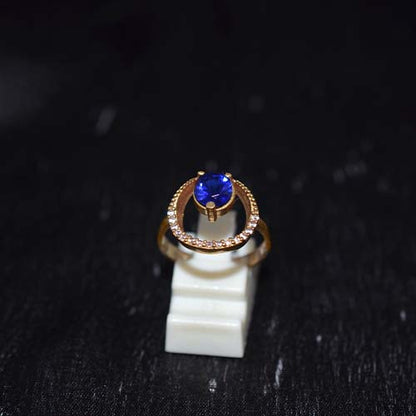 6 Carat Gold Plated Blue Sapphire Orbit Design Ring
