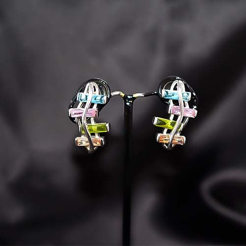925 Sterling Silver Multi-color Crystal Climber Earrings
