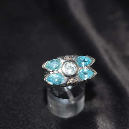 925 Sterling Silver Blue Topaz Multi-Stone Cluster Ring