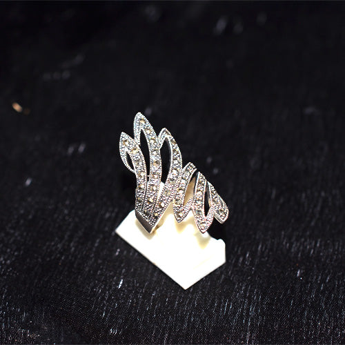 925 Sterling Silver Turkish Marcasite Leaf Wrap Ring