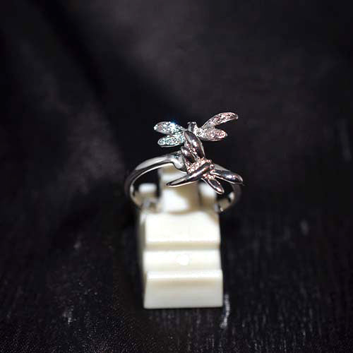 925 Sterling Silver Cubic Zirconia Dragonfly Bypass Ring