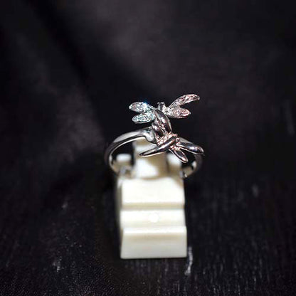 925 Sterling Silver Cubic Zirconia Dragonfly Bypass Ring