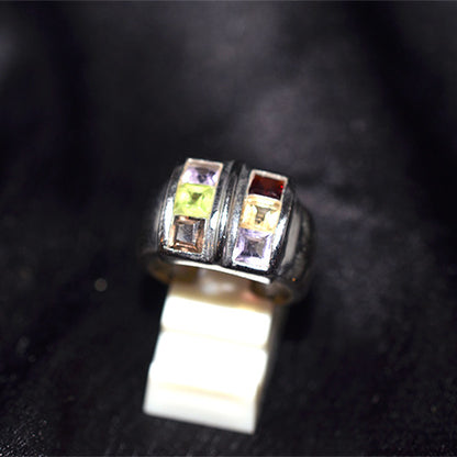925 Sterling Silver Multi Gemstone Channel Set Band Ring