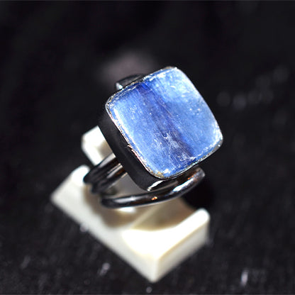 925 Sterling Silver Square Kyanite Ring with Split Shank