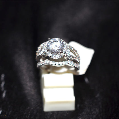 925 Sterling Silver Turkish Cubic Zirconia Intricate Halo Ring