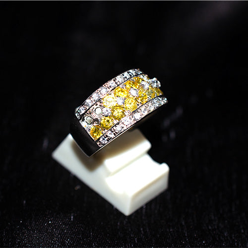 925 Sterling Silver Two-Tone Yellow and White Cubic Zirconia Triple Row Band Ring