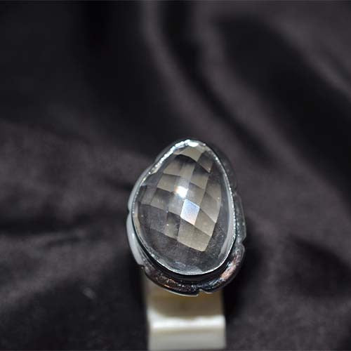 925 Sterling Silver Smoky Quartz Checkerboard Cushion Ring
