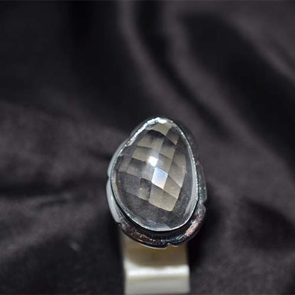 925 Sterling Silver Smoky Quartz Checkerboard Cushion Ring
