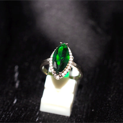 925 Sterling Silver Turkish Green Marquise Halo Ring
