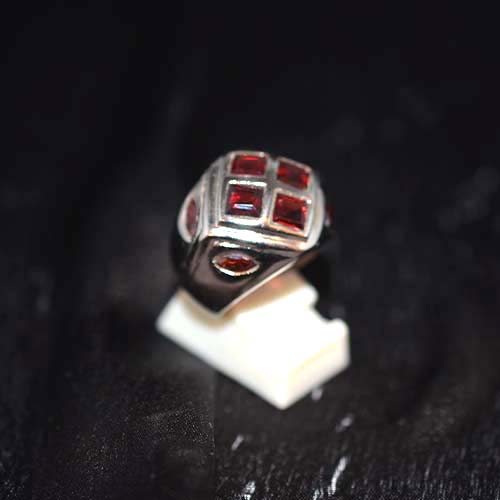 925 Sterling Silver Red Gemstone Square Cluster Ring