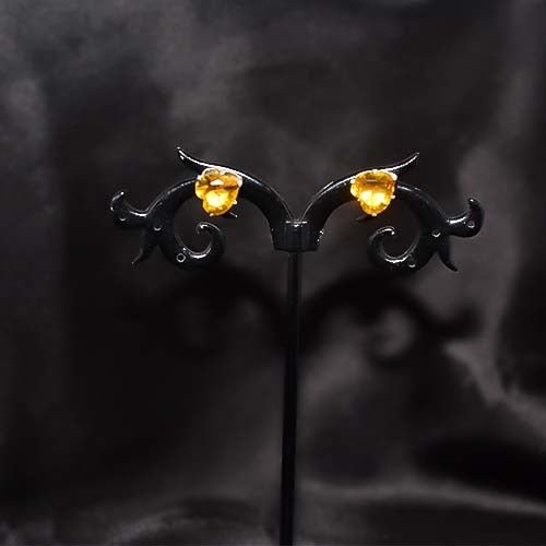 925 Sterling Silver Yellow Crystal Heart Stud Earrings