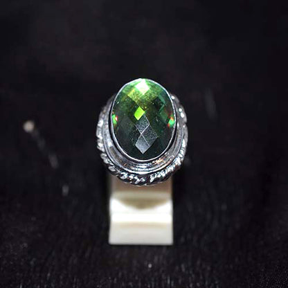 925 Sterling Silver Oval Mystic Topaz Rope Detail Ring