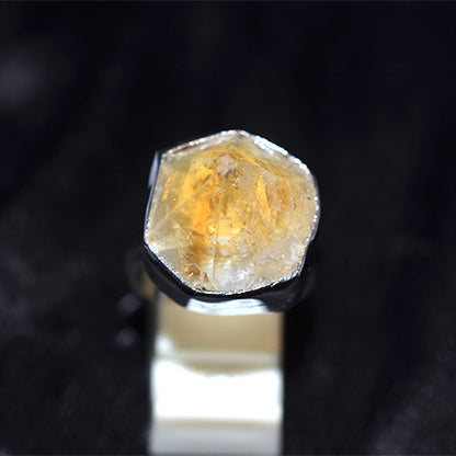 925 Sterling Silver Hexagon Citrine Raw Ring