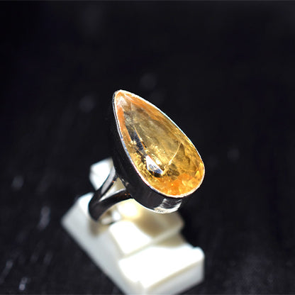 925 Sterling Silver Elongated Pear Cut Citrine Bezel Ring