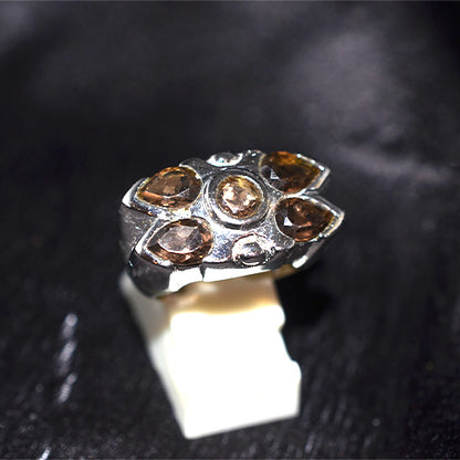 925 Sterling Silver Smoky Quartz Floral Cluster Ring