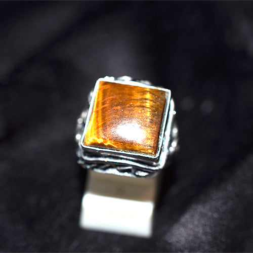 925 Sterling Silver Square Tiger's Eye Turkish Ring