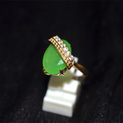 6 Carat Gold Plated Turkish Green Jade Greek Key Accent Ring