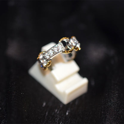 925 Sterling Silver Two-Tone Cubic Zirconia Link Design Ring