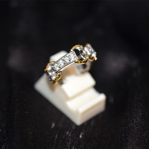 925 Sterling Silver Two-Tone Cubic Zirconia Link Design Ring