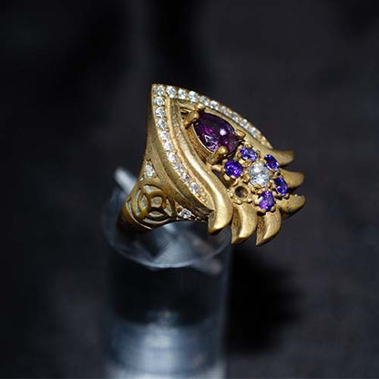 6 Carat Gold Plated Purple and White Wing Motif Ring
