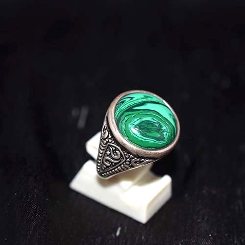 925 Sterling Silver Malachite Swirl Motif Ring