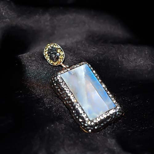 925 Sterling Silver Moonstone Rectangle Pave Pendant