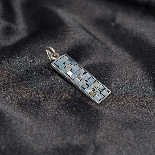925 Sterling Silver Mother of Pearl Mosaic Rectangle Pendant