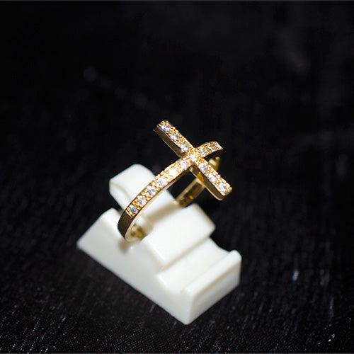 6 Carat Gold Plated Pave Cubic Zirconia Sideways Cross Ring