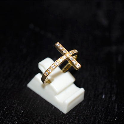 6 Carat Gold Plated Pave Cubic Zirconia Sideways Cross Ring