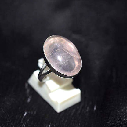 925 Sterling Silver Rose Quartz Oval Cabochon Ring