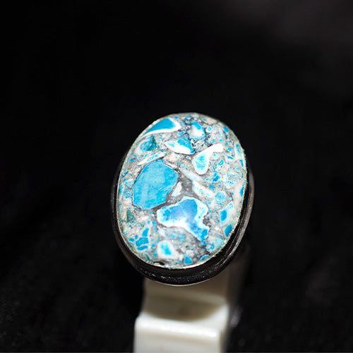 925 Sterling Silver Oval Blue Mosaic Jasper Ring
