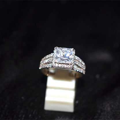 925 Sterling Silver Turkish White CZ Princess Halo Ring