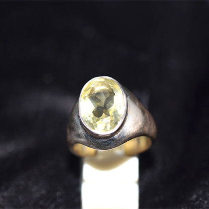925 Sterling Silver Oval Lemon Quartz Wide Band Ring