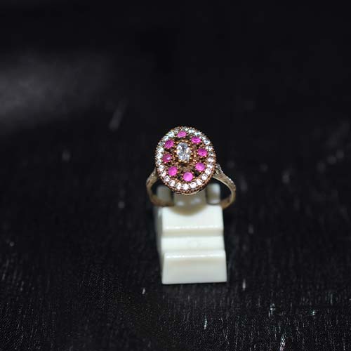 6 Carat Gold Plated Oval Pink Stone Halo Ring