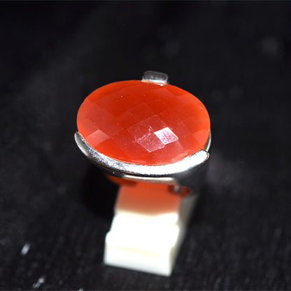 925 Sterling Silver Oval Faceted Carnelian Bypass Ring