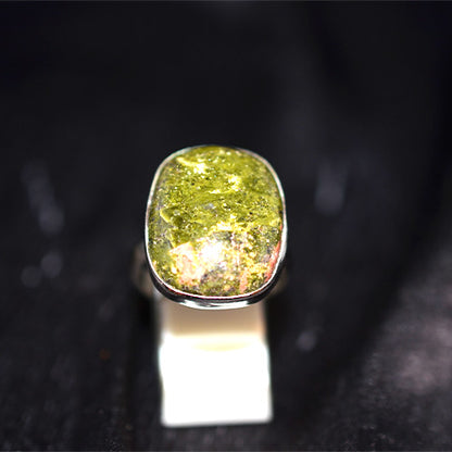 925 Sterling Silver Unakite Cushion Cut Ring